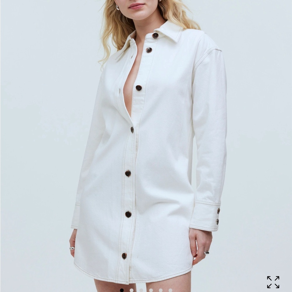 Madewell Denim Oversized Mini Shirtdress in Tile White Size XSmall NWT - Picture 1 of 11